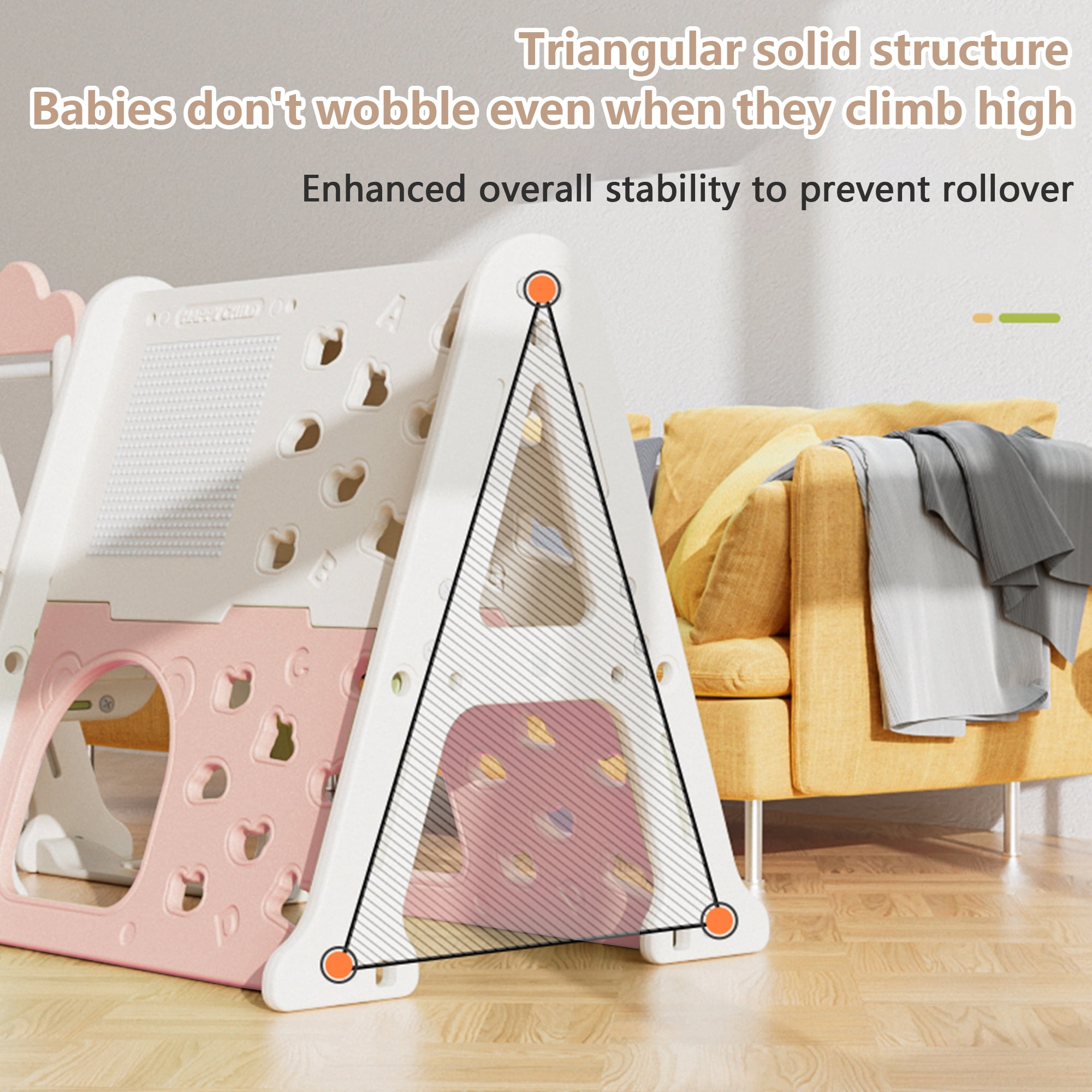 Toddler Slide, 8 in 1 Kids Indoor Slide for Toddlers 1-3, Kids Playground for Indoor Outdoor with Basketball Hoop Climbing playground and Swing , Indoor Outdoor Slide Playset,Pnk
