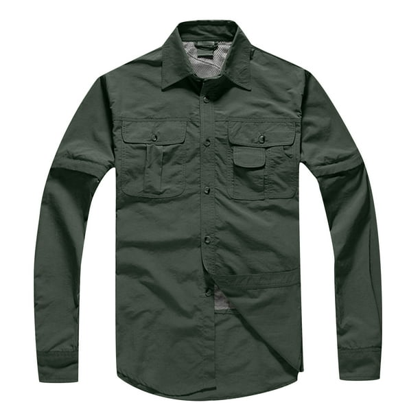 Men's Tactical Cargo Work Shirt Lightweight Casual Slim Fit Long Sleeve ...
