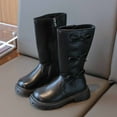 thumbnail image 5 of shqvo Girls Bow Cowgirl Boots Mid Calf Riding Boots PU Leather Side Zipper Lug Sole Equestrian Boot for Kids 3-12 Years, 5 of 7