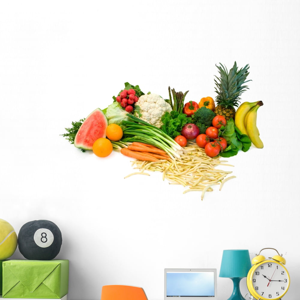 Wallmonkeys Vegetables and Fruits Arrangement Wall Decal Peel and Stick Graphic WM3665 18 in W x 12 in H