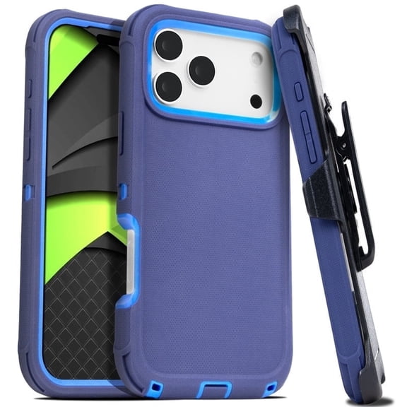 For iPhone 17 Pro Case With Belt Clip, Kickstand, Shockproof Dust/Drop Proof 3 in 1 Full Body Rugged Heavy Duty Durable Cover Blue