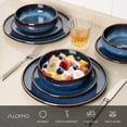 thumbnail image 2 of ALOFMO 12-Piece Blue Reactive Glaze Stoneware Dinnerware Set with Gold Rim, Service for 4, Microwave & Dishwasher Safe, Scratch-Resistant Plates and Bowls, 2 of 9