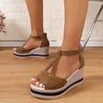 thumbnail image 2 of Bmisegm Women's Summer Fashion Fish Mouth Open Toe Suede Solid Color Slope Heel Sandals Casual Comfortable Outside Call Sandals Sandals Women Summer Brown 8, 2 of 8