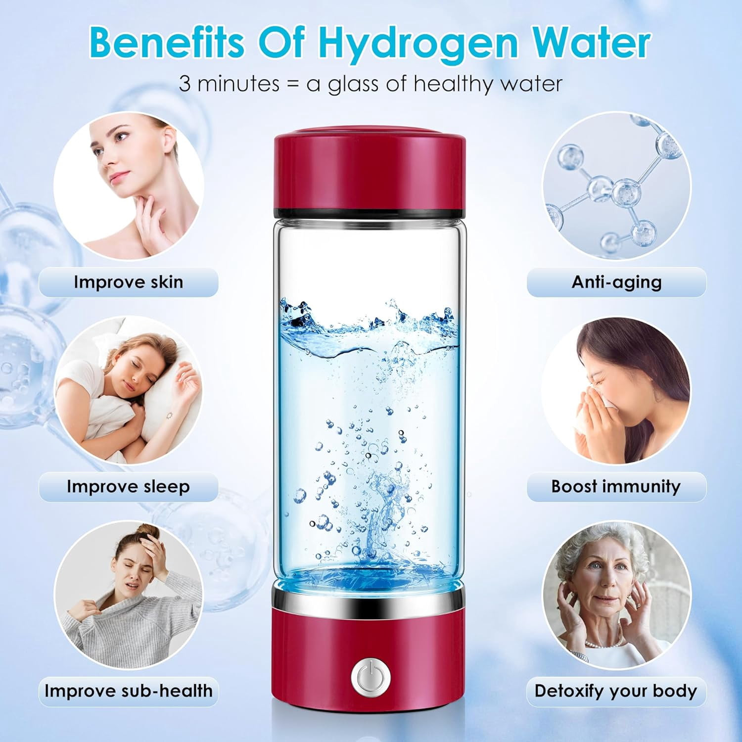 Hydrogen Water Bottle with PEM SPE Technology - 2024 for Men Women - A Portable Rechargeable Hydrogen Water Generator with Gift Box, Hydrogen Water Ionizer Machine for Home Office Travel (Silver)