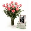 Mother's Day Pink Roses with Silver Frame and Designer Vase