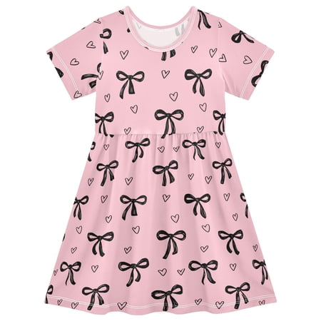 joogoo Black Bow Heart Girls Short Sleeve Dress Kids Dresses 4T