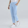 thumbnail image 5 of Bloomae Fall Spring Pants for Women Lightweight Athletic Drawstring Elastic High Waist Joggers with Pockets Loose Comfy Wide Straight Leg Fashion Baggy Lounge Pants Light Blue L, 5 of 7