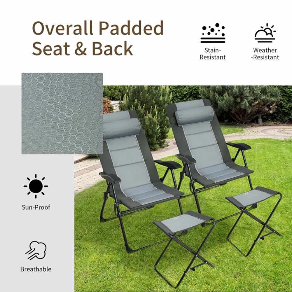 Aimee Lii Set of 2 Patio Folding Dining Chair with Ottoman Set Recliner Adjustable, Outdoor Patio Furniture, Gray Aimee Lii Set of 2 Patio Folding Dining Chair with Ottoman Set Recliner Adjustable, Outdoor Patio Furniture, Gray