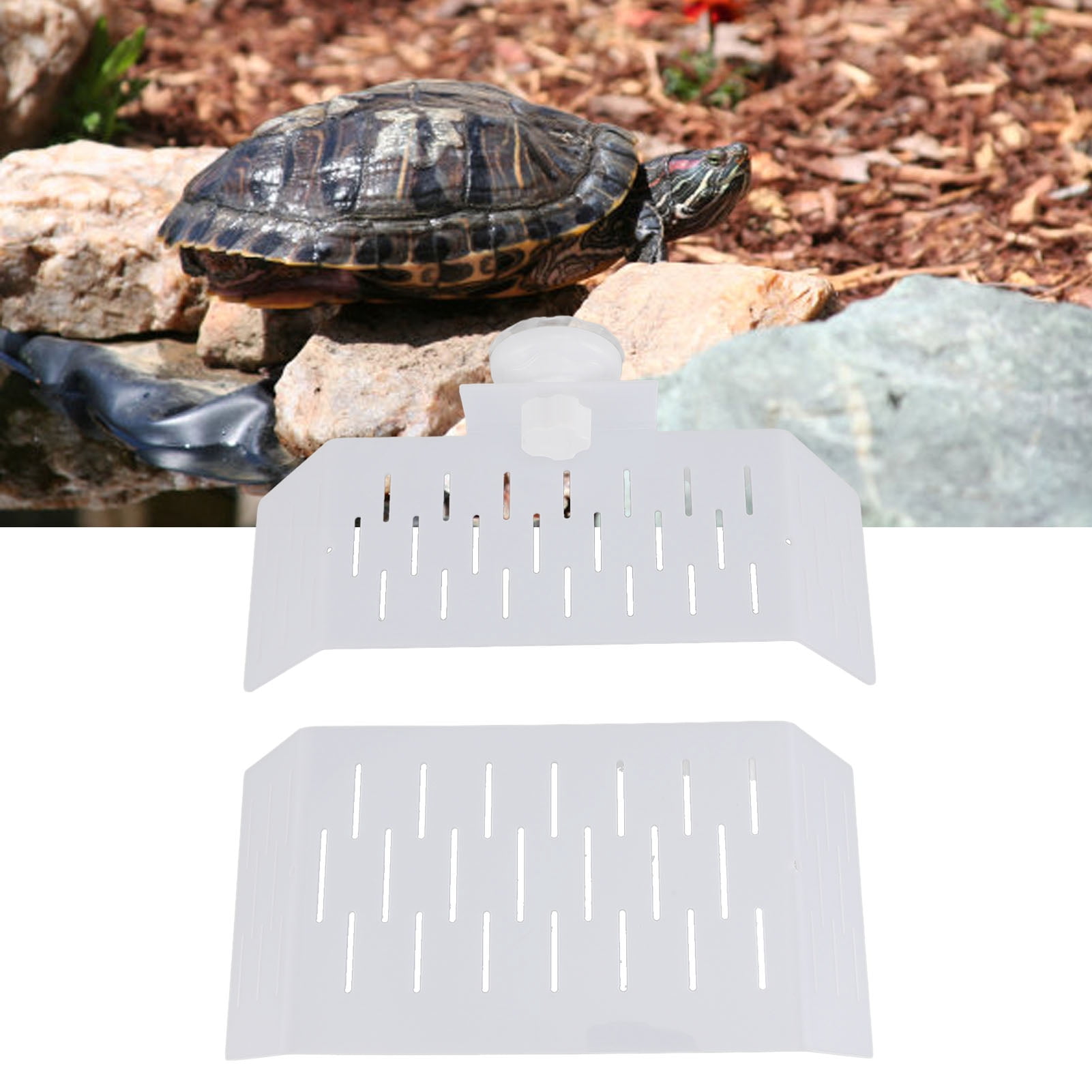 YAHHU Turtle Basking Platform Plastic Strong Suction Cup Antislip Ramp Climbing Shelf for Reptile Resting Tank Accessories 13.78 inches / 35 cm