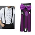 thumbnail image 3 of Tirantes para hombre y mujer, conjunto de pajarita, tirantes ajustables con 3 Clips, banda elástica, pantalones, tirantes para vacaciones, vestido de Púrpura, 3 of 9