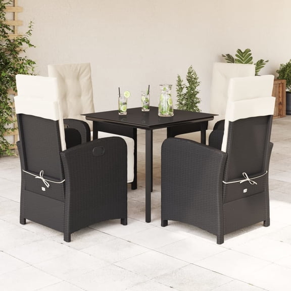 vidaXL Garden Dining Set Black PE Rattan 31.5 x 31.5 x 29.1 in