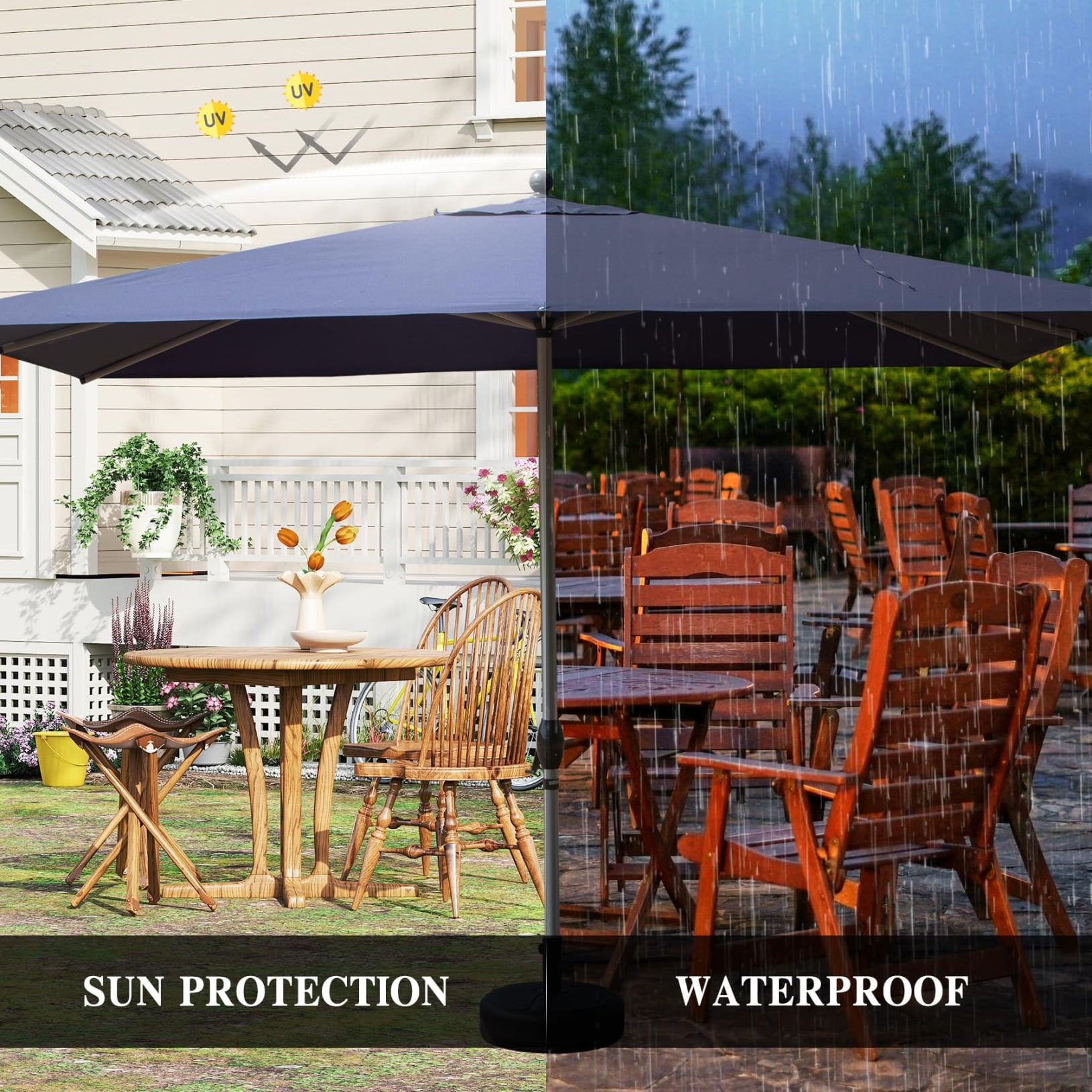 9x11.5 FT Rectangular Patio Umbrella, Double-Sided Outdoor Shade with Crank Lift & Tilt Mechanism, Wind-Resistant Aluminum Frame for Poolside, Patio & Backyard - Navy Blue (Base Not Included)