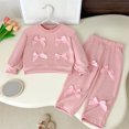 thumbnail image 2 of Toddler Girl Clothes Long Sleeve Bowknot Outfits Wide Leg Pants Two Piece Fall Clothing Set For Girls 2-3Years Pink, 2 of 9