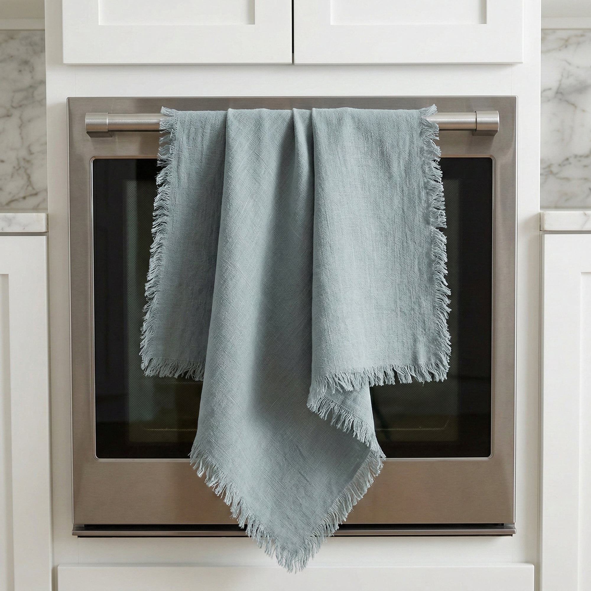 Unique Bargains Cotton Linen Absorbent Kitchen Towels 4 Pack Light Green/Blue 18" x 18"