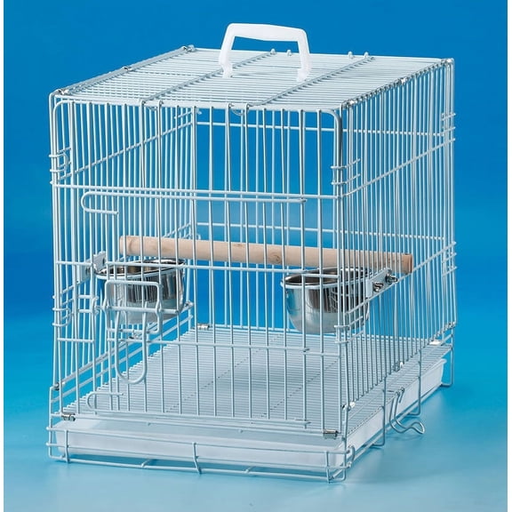 20" Portable Travel Veterinary Bird Parrot Wire Carrier Cage with Wooden Stand Perch & Stainless Steel Bowls
