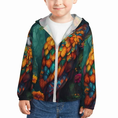 

Lukts Colorful Owl Forest Print Children s Long-Sleeved Sun Protection Clothing Hooded Sweatshirts for Boys and Girls Outdoor Sports-4 Years