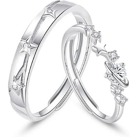 Dainty Star Promise Rings Set for Women Men S925 Sterling Silver Crystal Cz Matching Couple Open Adjustable Luck Star Him And Her Finger Band Ring Anniversary Statement Jewelry Gift