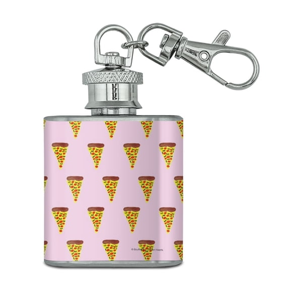 Pretty Pizza Eyelashes Pattern Stainless Steel 1oz Mini Flask Key Chain