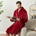 thumbnail image 5 of PAVILIA Mens Soft Robe, Plush Warm Bathrobe for Men, Long Spa Robe with Shawl Collar, Pockets, Trim Piping (Wine), 5 of 9
