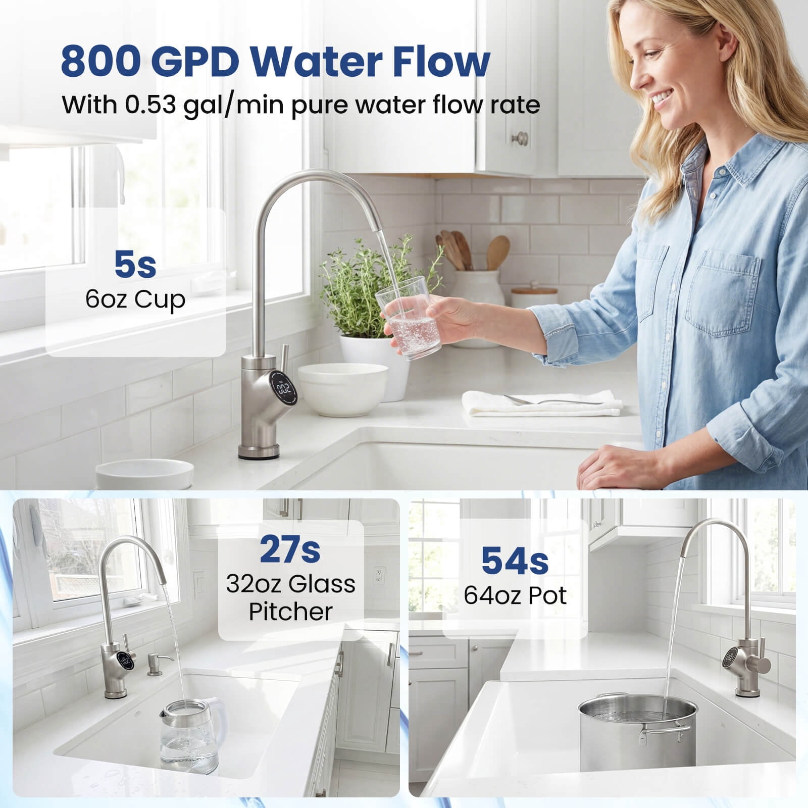 Costway 800 GPD Tankless Under-Sink RO System with 8-Stage Filtration & Smart LED Faucet Black + White-800 GPD