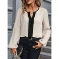 thumbnail image 4 of Womens Dressy Casual V Neck Color Block Business Blouses Long Sleeve Work Shirts Fall Trendy Clothes L, 4 of 9