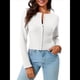 thumbnail image 3 of Suéteres Cortos para Mujer, con Botones, Larga, Cuello en V, Punto Acanalado, Corte Ajustado, Tops Cortos M, 3 of 10