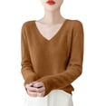 thumbnail image 1 of Breezora Women's Pure Wool V Neck Pullover Sweater Thermal Knit Base Layer for Cold Weather Casual Outfits M Size Brown, 1 of 3
