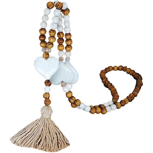 Collar de cuentas de madera para mujer, collar con colgante de borla, collar bohemio, joyería bohemia (c, talla única)