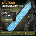 thumbnail image 2 of 1800W Peak 750W Rated Electric Bicycle, 48V 15Ah Battery and 45Miles Range, 26'' Tire Mountain Ebike,7 Speeds Commuter Ebike, Step-Through E-Bike with Built-in battery ages16+, UL2849, 2 of 11