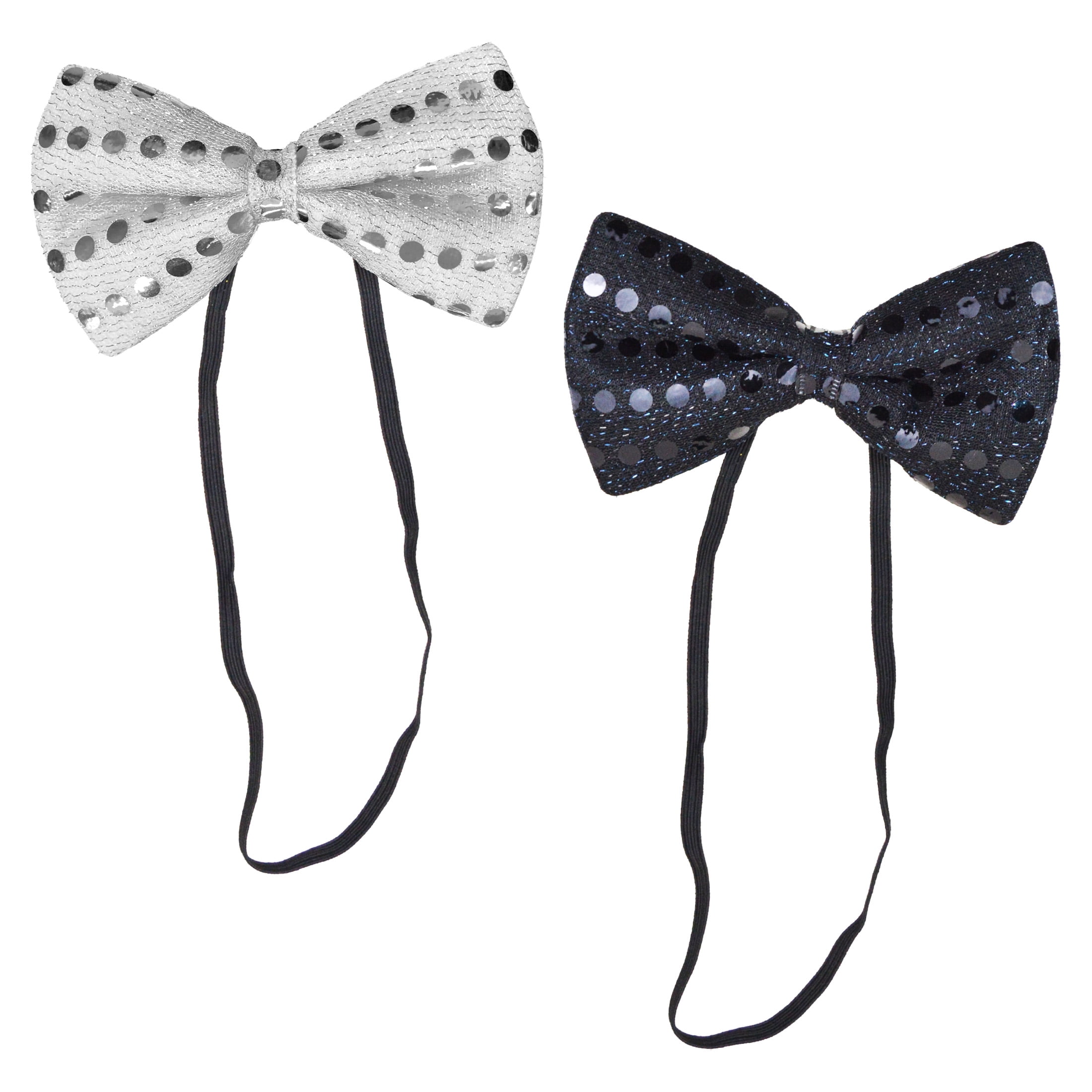 New Year Bow Neckties Black Silver, 2 Pieces, Festive Decorations, Brand Way to Celebrate Style, Adult