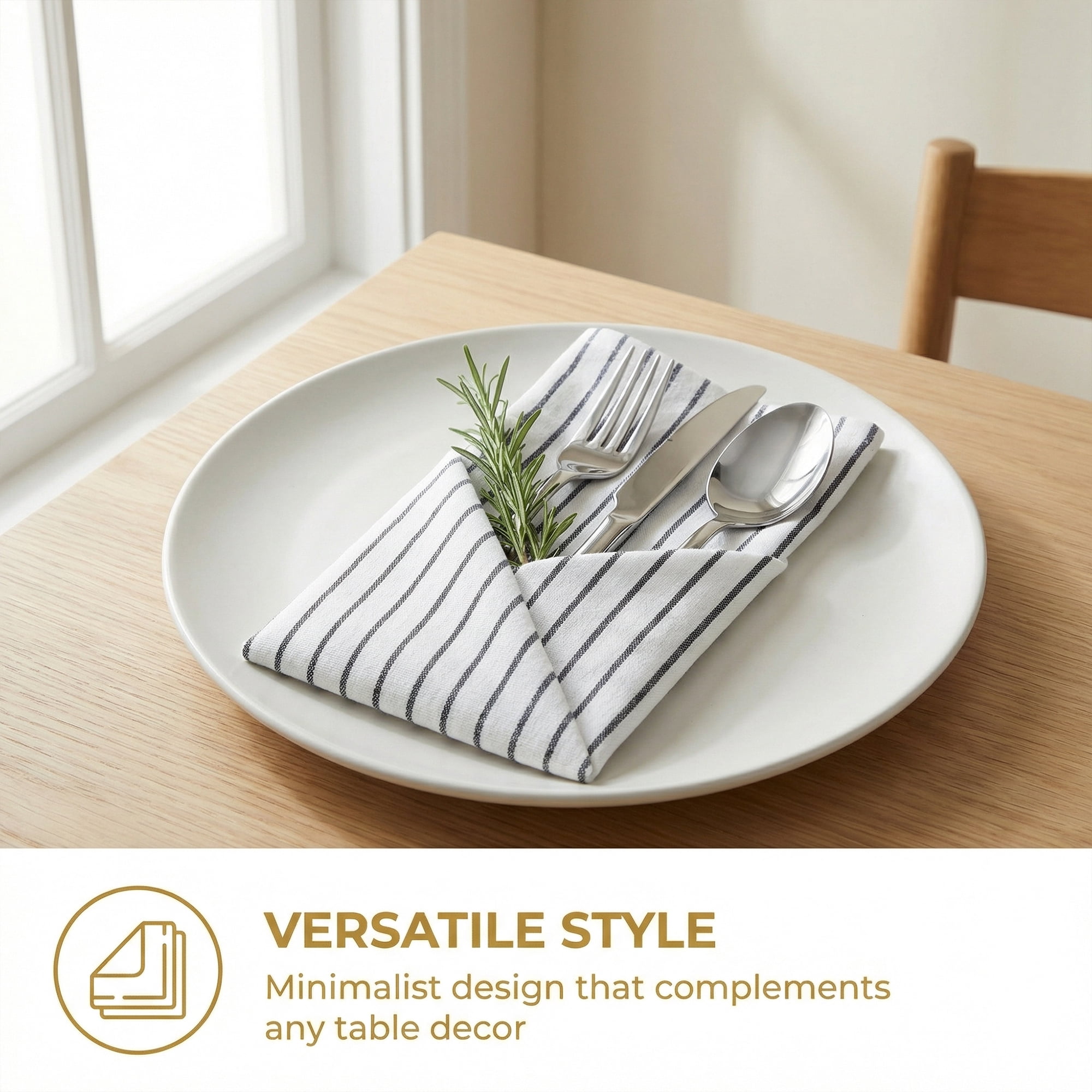 Unique Bargains 6Pcs Cotton Dining Events Cloth Napkins Thin Stripes 28x20inch