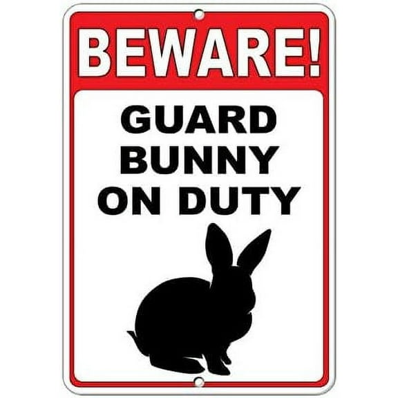 UEJUNBO Beware! Guard Bunny On Duty Style 1 Funny Quote Sign Business Sign 12X8 Inches Metal Tin Sign