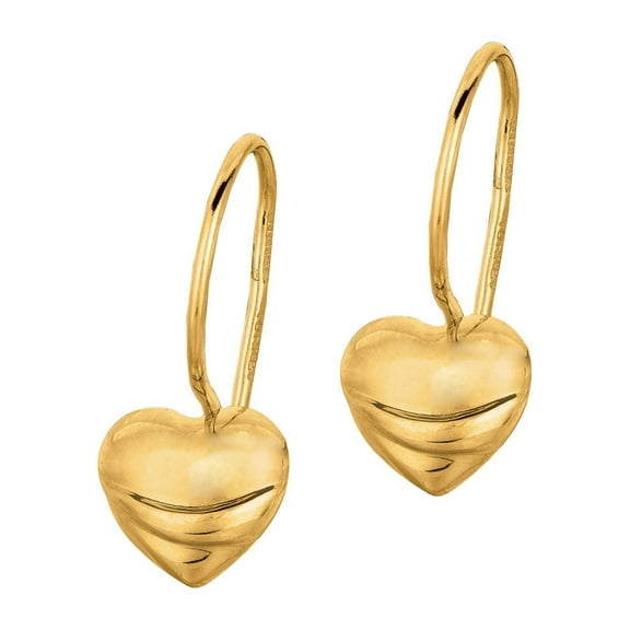 14K Yellow Gold Drop Heart Earrings