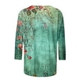 thumbnail image 4 of Womens 3/4 Length Sleeve Dressy Tops Fall Fashion Floral Print Crew Neck Basic Boho Tee Shirts Vintage Slim Fitted 2025 Blouses, 4 of 5
