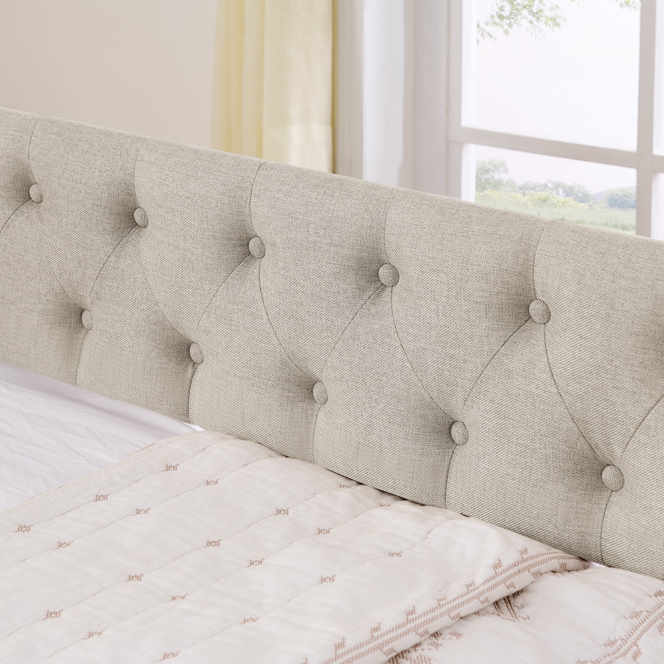 Noble House Liza Twin Size Upholstered Tufted Daybed, Extendable Pull-out Double Bed Frame with Charging Port, Beige