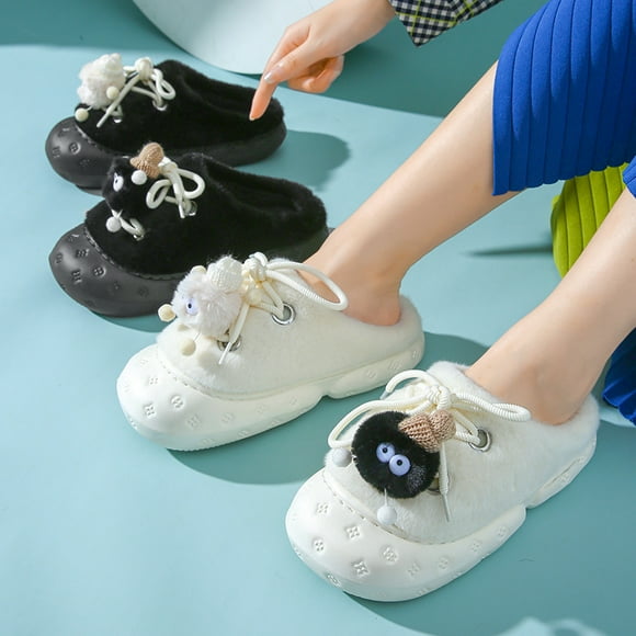 Zapatillas de algodón para mujer en otoño e invierno, casa de suela gruesa, lindas zapatillas de lana Eva para el hogar, ropa exterior de dibujos animados de invierno, zapatillas de algodón cálidas