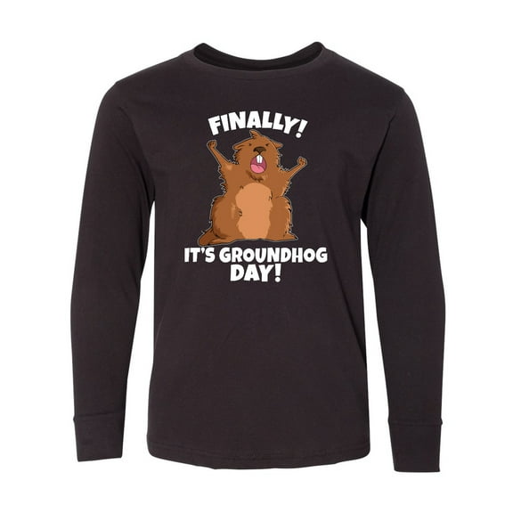 Inktastic Finally it's Groundhog Day Long Sleeve Youth T-Shirt