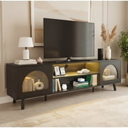 Ktaxon Modern LED TV Stand with 2 Fluted Arched Doors, 63" Entertainment Center Media Gaming Console for 55/60/65" TVs with RGB Lighting, Black