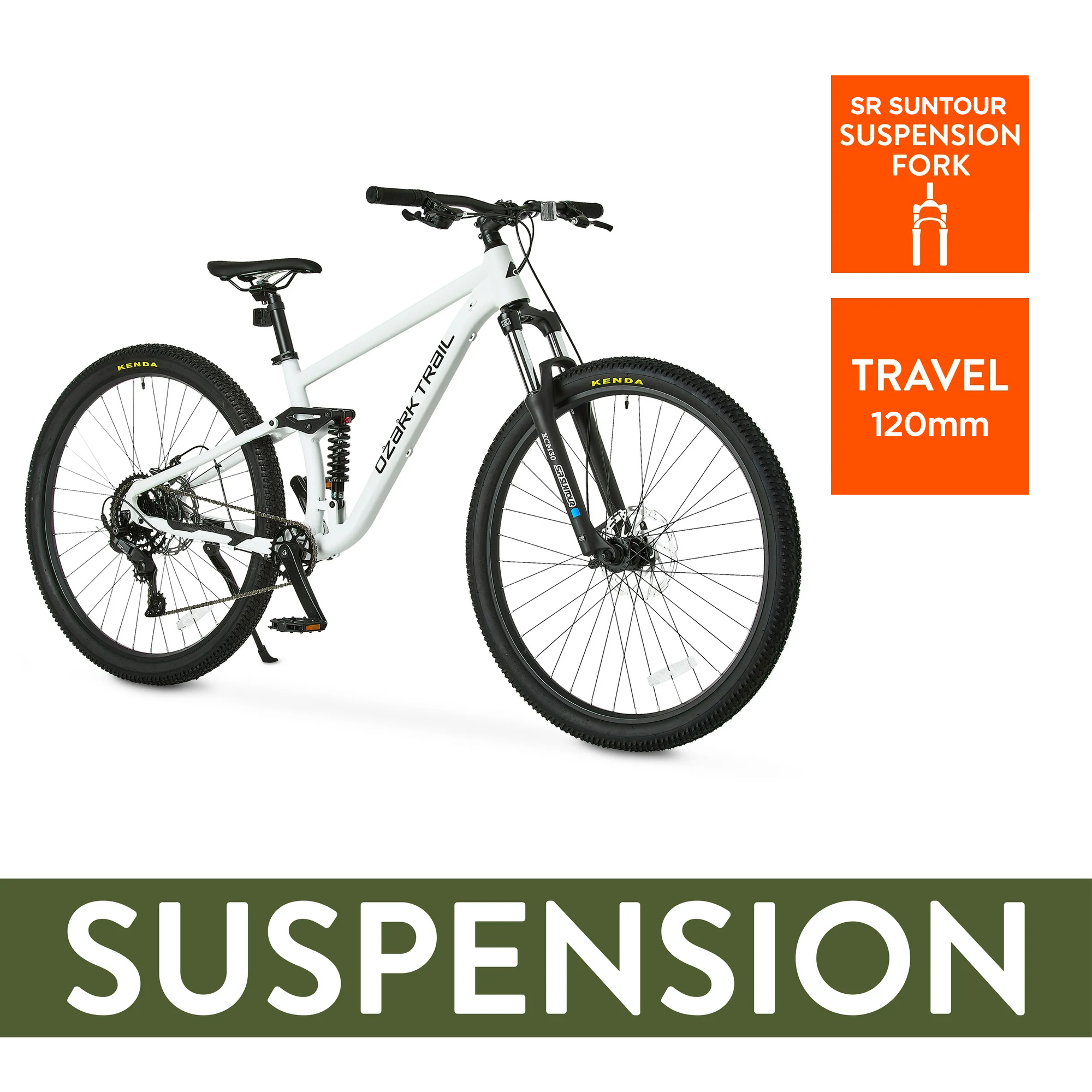 Bicicleta de montaña de suspensión total FS.2 Slalom 29 de Ozark Trail, cuadro grande, para ciclistas de 5 pies 10 pulg a 6 pies 2 pulg o más, color blanco hueso, adulto unisex 7