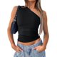 thumbnail image 4 of Camisetas sin mangas con un hombro para mujer, Top corto asimétrico con pliegues, camisetas ajustadas para salir, 4 of 5