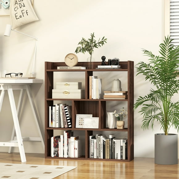 Giantex 7 Cube Bookshelf, Free-Standing Wooden Bookcase, 4 Tier Home Display Shelf, Horizontal Storage Unit for Home