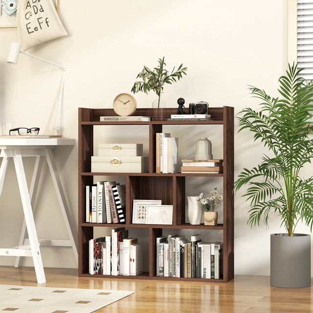 Giantex 7 Cube Bookshelf, Free-Standing Wooden Bookcase, 4 Tier Home Display Shelf, Horizontal Storage Unit for Home