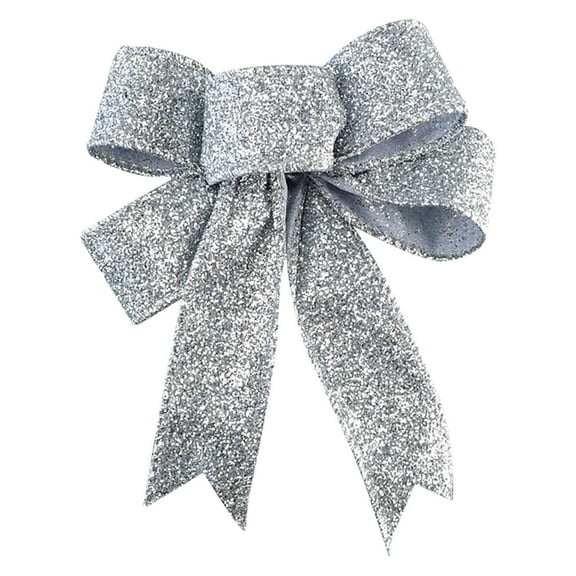 Moocorvic Christmas Wreath Bows, Silver Glitter Bows for Wreath, Winter Xmas Tree Topper Decor