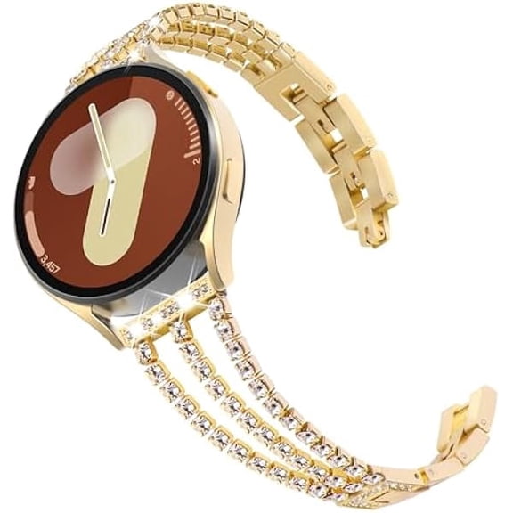 xixishop Compatible With Galaxy Watch 7/6/5/4 Band 40mm 44mm, Women's Bling Diamond Rhinestone Link Bracelet for Samsung Watch 7/FE/6/5/4, Gold