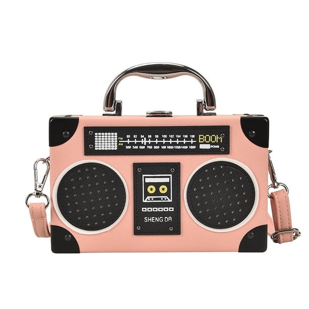 Bolso bandolera vintage único con forma de radio para mujer, con cierre de clip y bandolera.