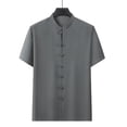 thumbnail image 2 of New Summer Arrivals YLSDY Men's Vintage Button Down Shirt Stand Collar Short Sleeve T-Shirts Stylish with Multi Pockets Business Casual Dress Work Shirts Green S, 2 of 3