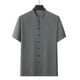 thumbnail image 1 of Blusa y camisa de manga corta con cuello alto para hombre, cómoda, lisa, de poliéster, informal, de manga corta y cuello alto., 1 of 3