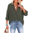 thumbnail image 2 of hirigin Women Shirt Long Sleeve Turn-down Collar Button-down Solid Tops for Casual Daily, 2 of 6