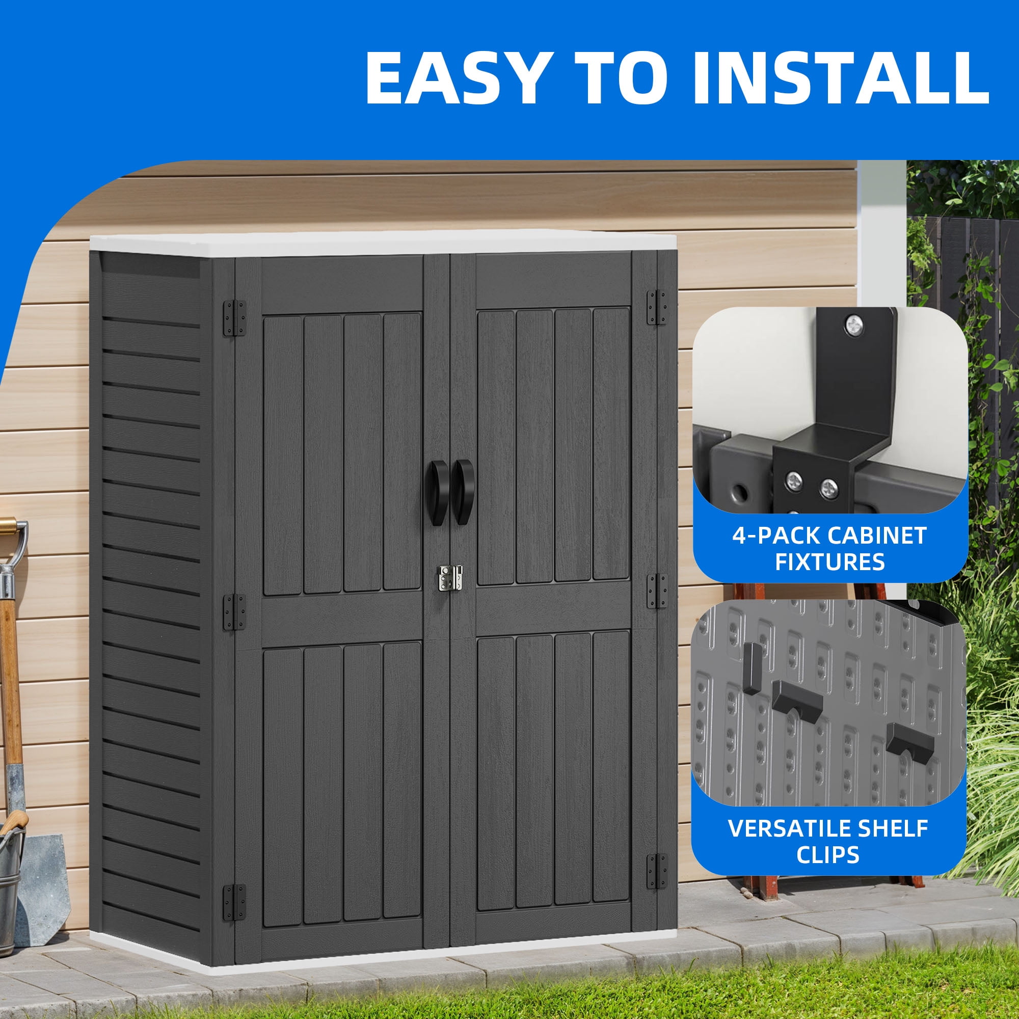 Dextrus Tall Outdoor Storage Shed, Vertical Lockable Tool Storage Resin Shed for Garden, Garage, Patio, No Shelves Included, Gray
