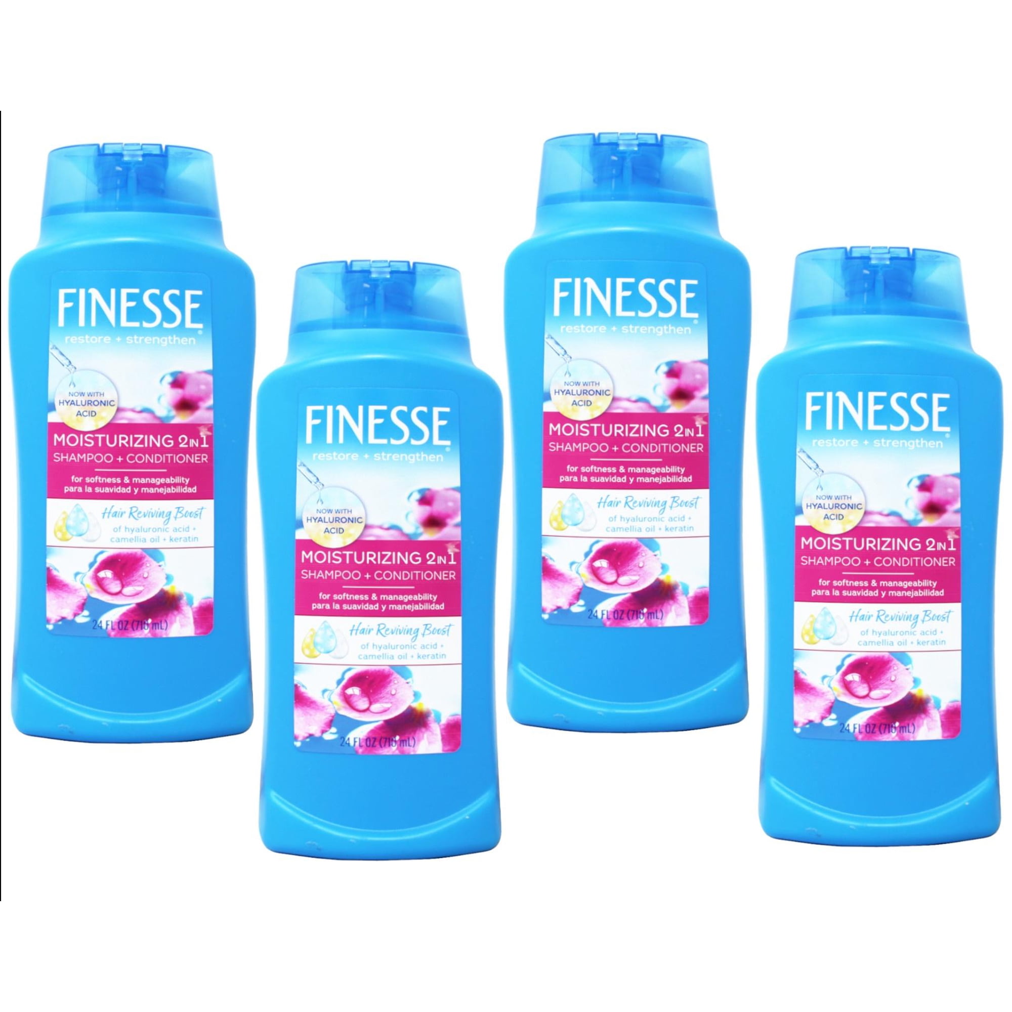 FINESSE Moisturizing 2 in 1 Shampoo + Conditioner Hair Reviving Boost of hyaluronic acid + camellia oil + keratin 24 fl oz - 4 Pack